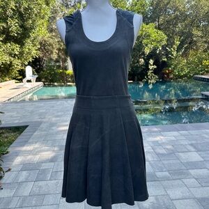 Adorable Grey Skater Dress with Black Leather Detail